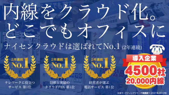 内線をどこでもクラウド化！クラウドPBX「ナイセンクラウド」が日本マーケティングリサーチ機構の調査で2年連続3冠を獲得