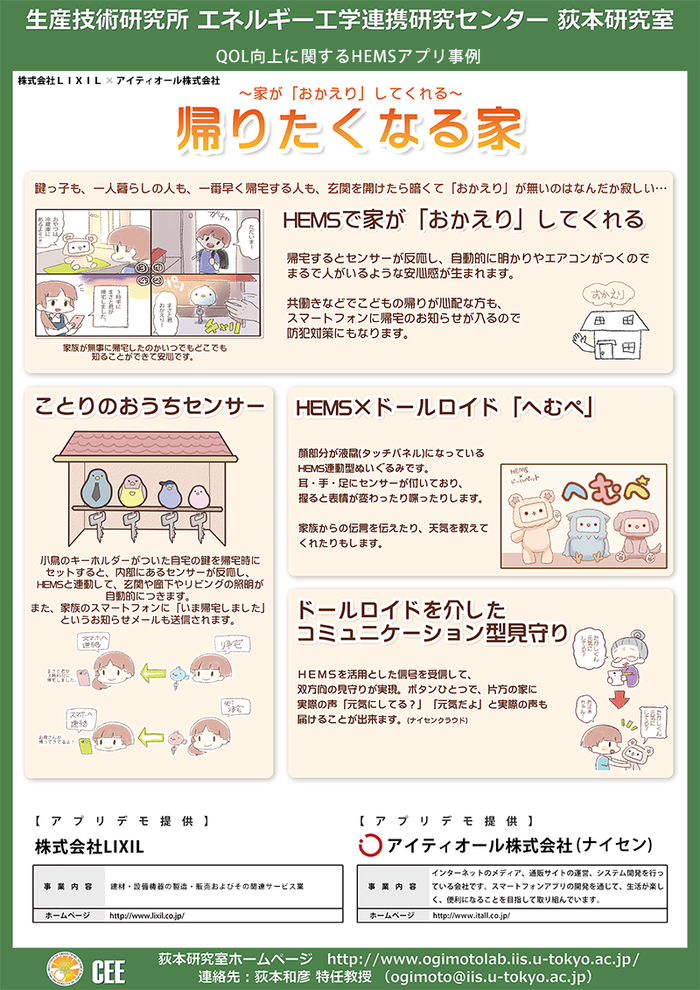 アイティオール、株式会社LIXILと協力し、HEMS連動のアプリを発表。ドールロイドが迎える「帰りたくなる家」6月5日～6日、東京大学駒場キャンパス「COMMAハウス」に展示